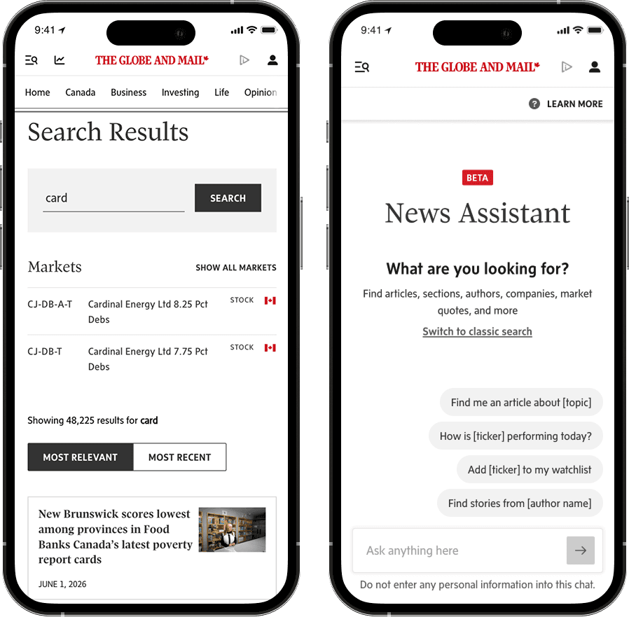Before and After: Traditional keyword search vs. conversational intent-based search