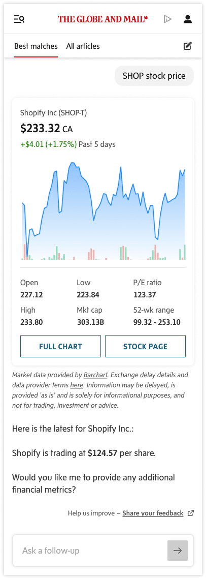 Single stock result